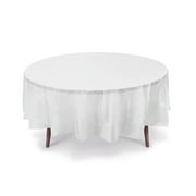 5 Pack 84" White Round Plastic Table Cover, Party Table Cover, Reusable (PEVA) (White)
