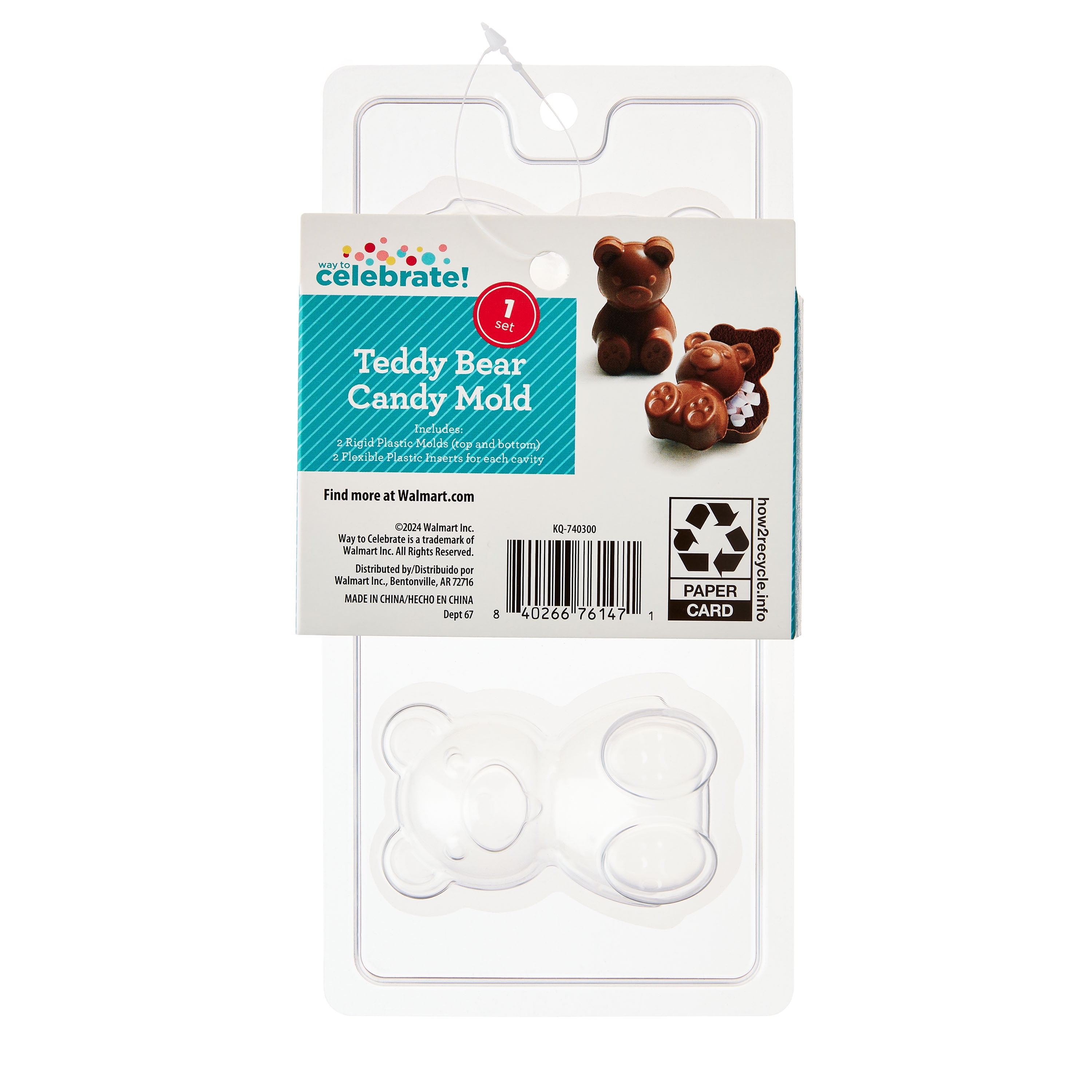4 x 8 IN, Teddy Bear Shape, Plastic Candy Mold Set, Includes: 2 Rigid Plastic Molds (Top and Bottom), 2 Flexible Plastic Inserts for Each Cavity, by Way To Celebrate
