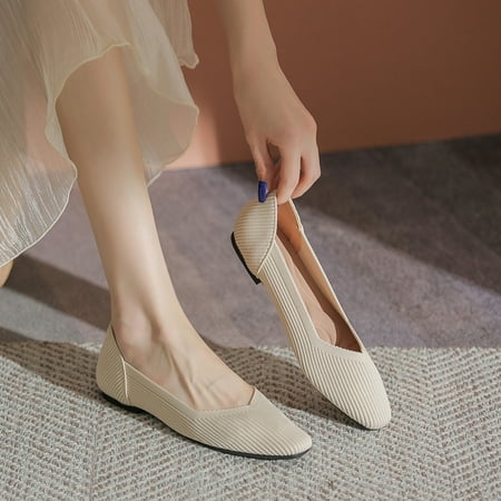 

Women‘s Knit Flats Shoes Lightweight Solid Color Square Toe Slip On Shoes Women‘s Footwear