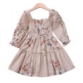thumbnail image 3 of Esaierrr Baby Kids One-Line Neckline Princess Dress for Girls Crushed Flower Party Dress Long Sleeve Casual Dress Priming Dress Autumn for 2-6Y, 3 of 7