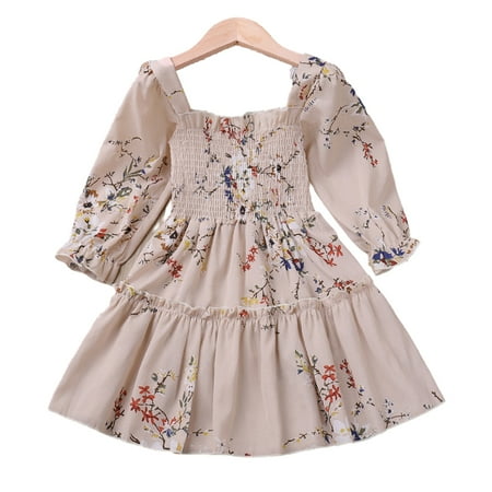 

LYMAYTER Kids Girls Flower Princess Dress Baby Sweet Long Sleeve Dresses for 2-6Y Little Girls Fall Elastic Casual Dress