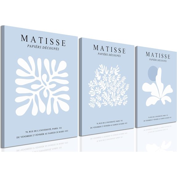 Hieng Henri Matisse Blue Poster Set of 3 Abstract Navy Blue Flower Wall Art Minimalist Trendy Matisse Canvas Wall Decor Aesthetic Prints Pictures for Bedroom Living Room