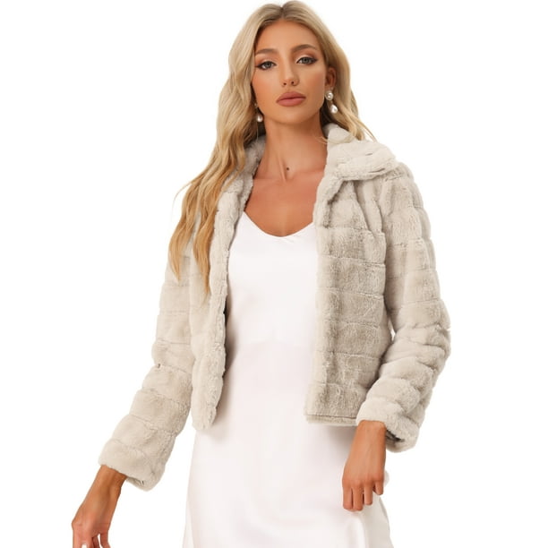 Abrigo de piel sintética para mujer Allegra K Caqui Claro XL
