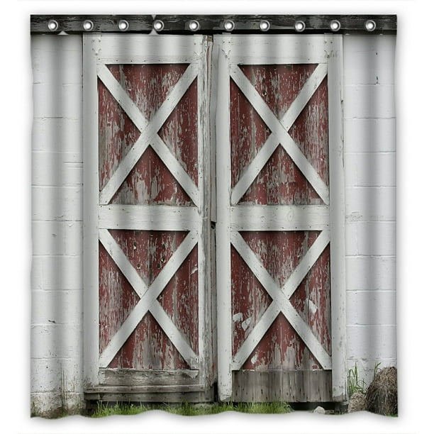ABPHQTO Rustic Old Red White Barn Doors Peeling Paint