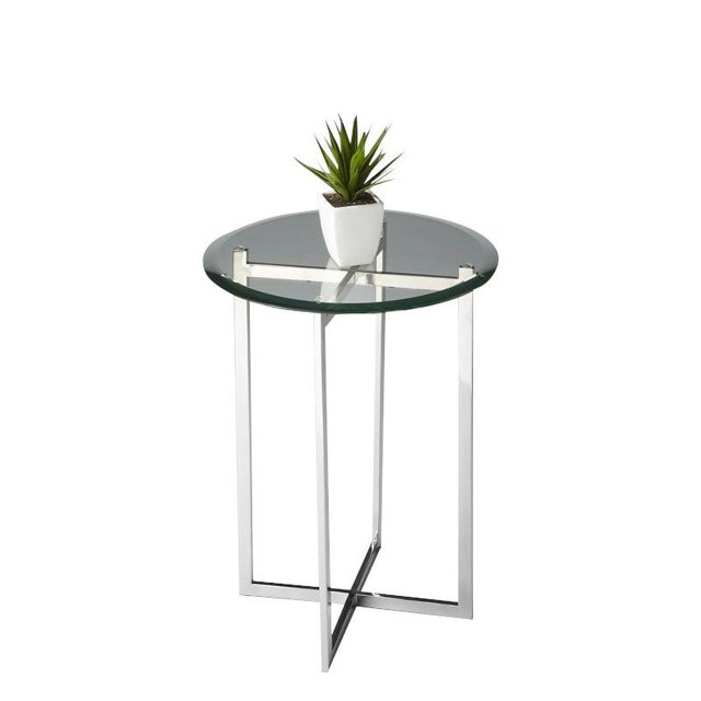 Butler Specialty Table d'Appoint avec Dessus en Verre et Base en Acier Inoxydable