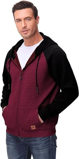 QPNGRP Men's Full-Zip Hoodie Lightweight Hoodie Sweatshirt Jacket Solid Hooded with Kanga Pocket