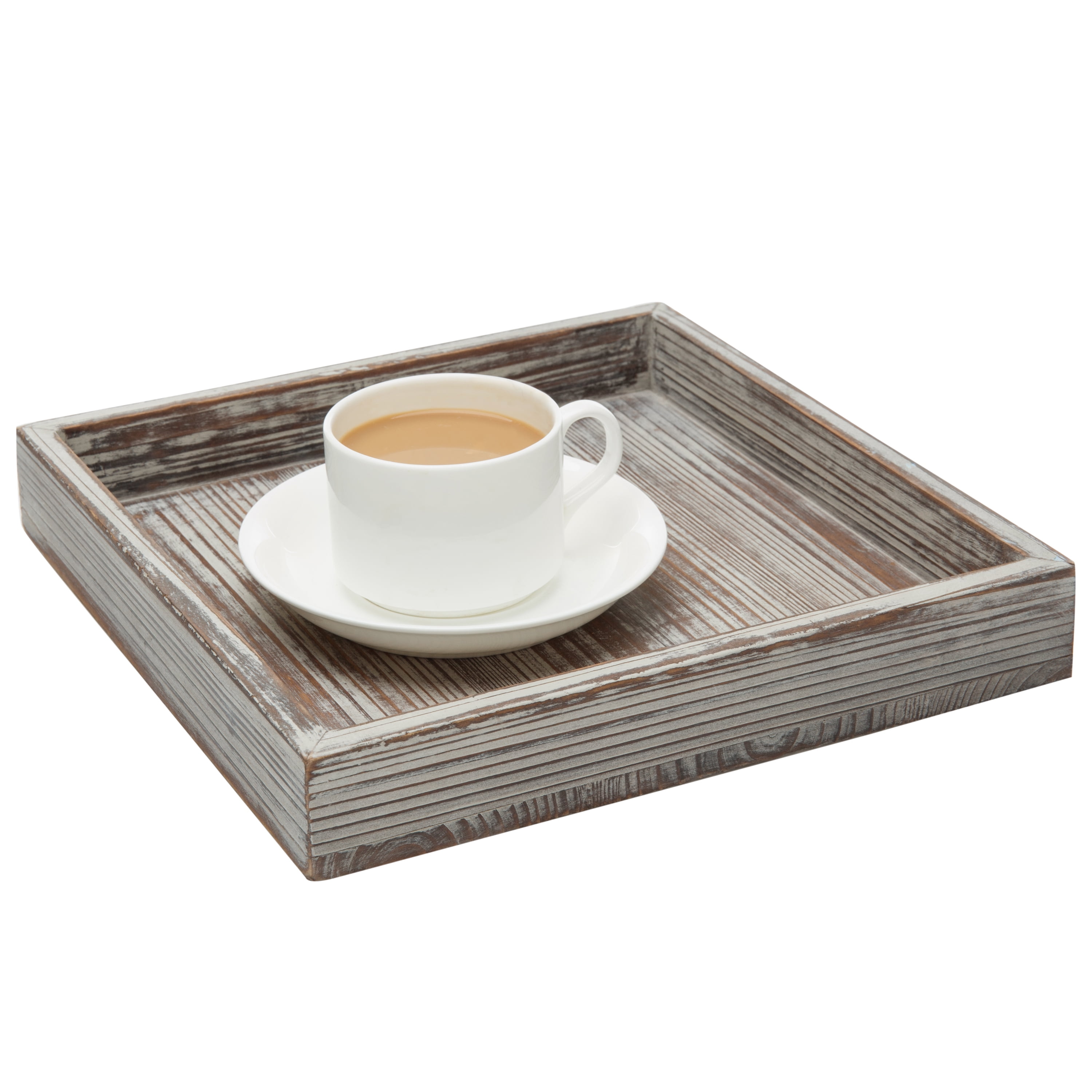 10Inch Torched Wood Decorative Ottoman Coffee Serving Tray