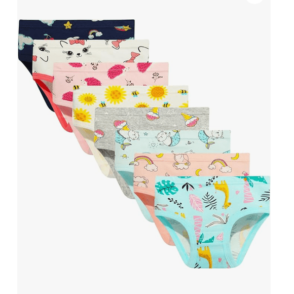 Xtellar Calzoncillos de algodón transpirables para niñas, ropa interior variada, 6-8 piezas