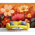 thumbnail image 2 of Large Custom Boho Floral Mural - Mushrooms Flower Wall Paintings, Cartoon Kids 3D Wall Mural For Living Room Bedroom, Floral Botanical Murals 79"W x 55"H (Not Peel and Stick), 2 of 6