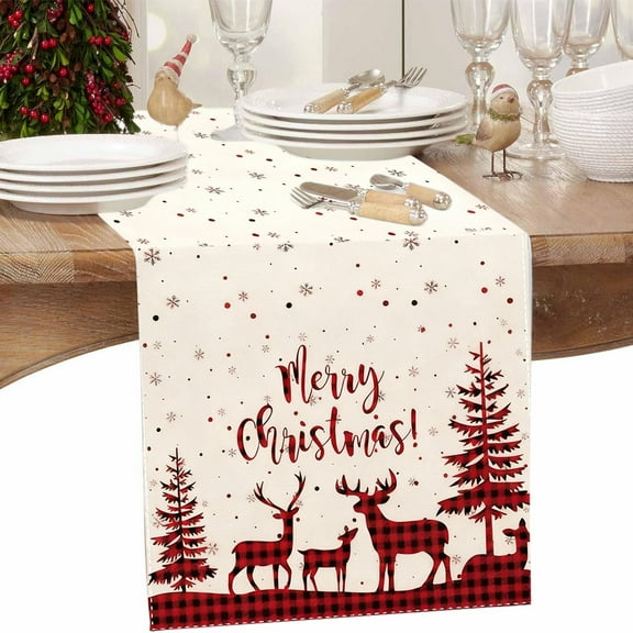 Meggemo 72x13 Inch Christmas Table Runner Seasonal Winter Holiday Kitchen Table Decor Reusable for Indoor Outdoor Home Party Festive Gatherings
