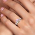 thumbnail image 4 of 925 Sterling Silver Pink Simulated Opal and White Lab Grown Diamond 3 Stone Engagement Ring for Women | 1.13 Cttw | Oval Cabochon 8X6MM | Round 2MM | Gemstone October Birthstone | Size 9, 4 of 6