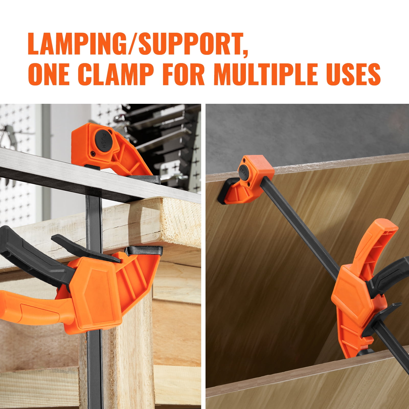 KFFKFF Bar Clamps for Woodworking, 4-Pack 6" and 2-Pack 12" One-Handed Clamp/Spreader, Quick-Change F Clamp with 150 lbs Load Limit, Plastic and Carbon Steel, Wood Clamps for Woodworking Metal