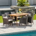thumbnail image 2 of GDF Studio Carlos Outdoor Acacia Wood and Wicker 7 Piece Dining Set with Cushion, Teak, Multibrown, and Beige, 2 of 13