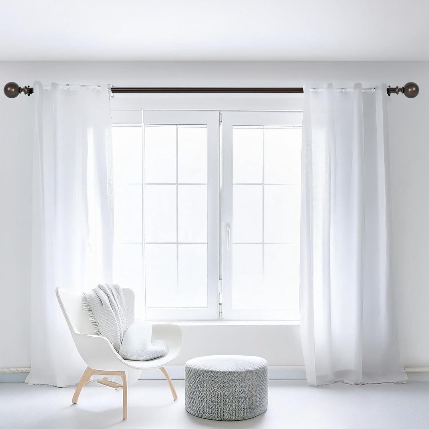 Deco Window Adjustable Curtain Rod for Windows 18 to 44 Inch (Pack of 1) Extendable Curtain Rod with Ball with Acrylic Bush Finial (Brown)