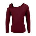 thumbnail image 5 of LEBONYARD Women's Fashionable Slim Fitting Round Neck Long Sleeved Half off shoulder Pullover Ladies Tops Casual Solid Colored Chic Design Fall Tops, 5 of 5