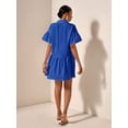 thumbnail image 2 of Royal Blue Solid Color Front Button Ruffle Hem Short Sleeve Vacation Dress, 2 of 7