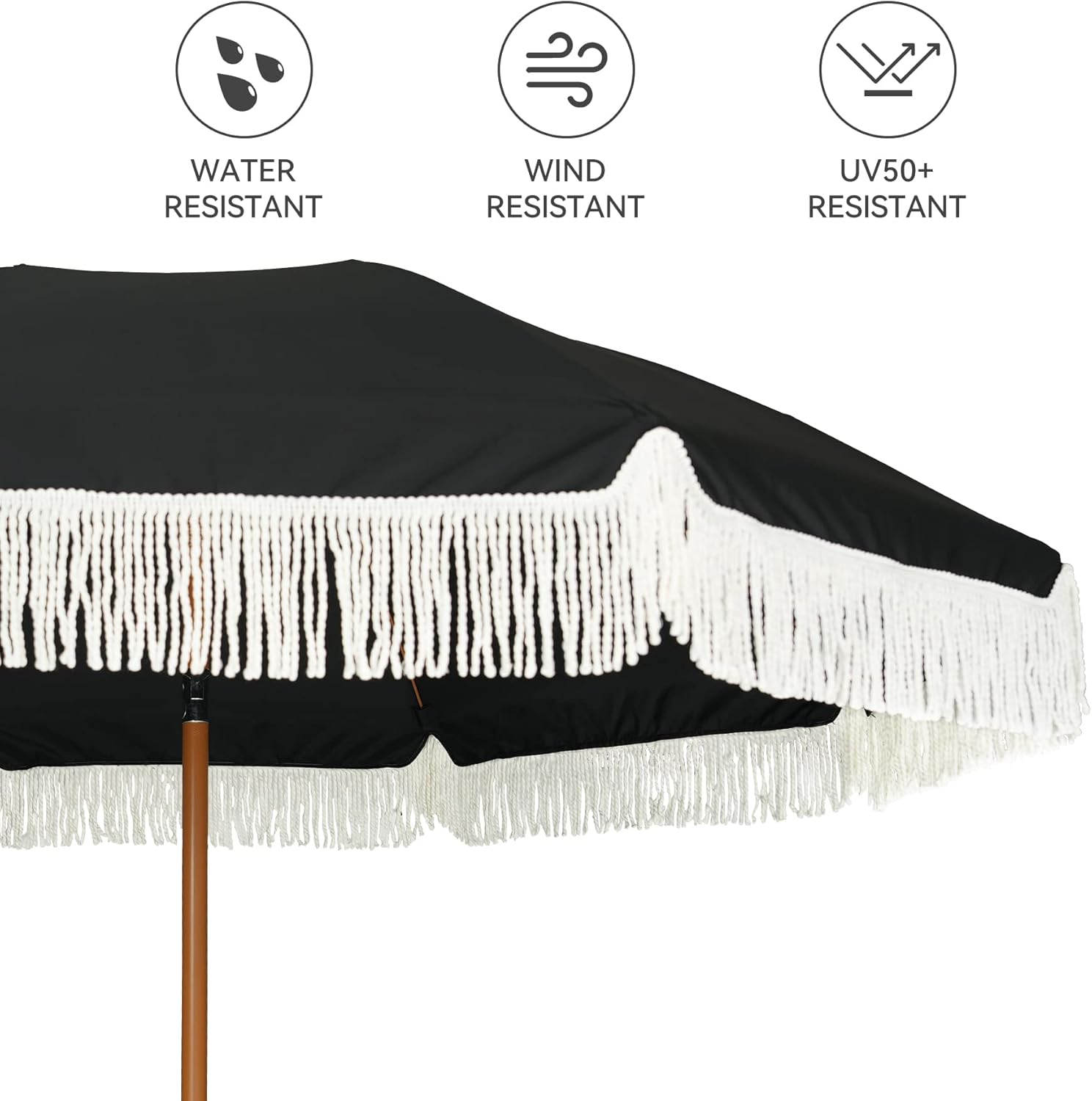 AMMSUN 7ft Patio Umbrella with Fringe Tassel, Black photo 5