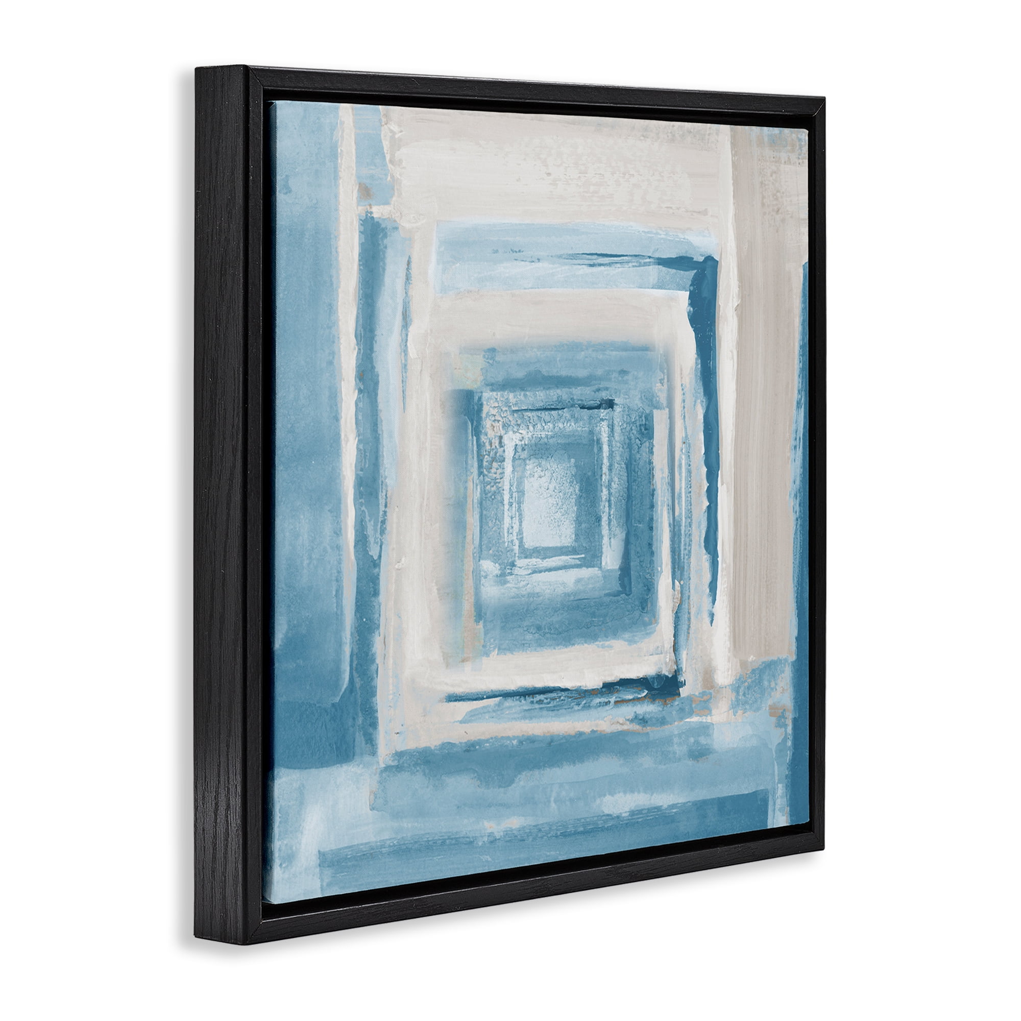 Stupell Industries Blue & Beige Squares Abstract Painting Black Floater Framed Canvas Art Print Wall Art, 25 x 25