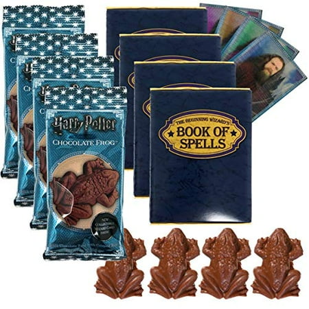 Harry London Chocolates - Jelly Belly Harry Potter Chocolate Frog Bundle, 4x Chocolate Frog Candies, 4x Wizard Trading Cards, 4x Wizard Book of Spells Cardboard Gift Boxes