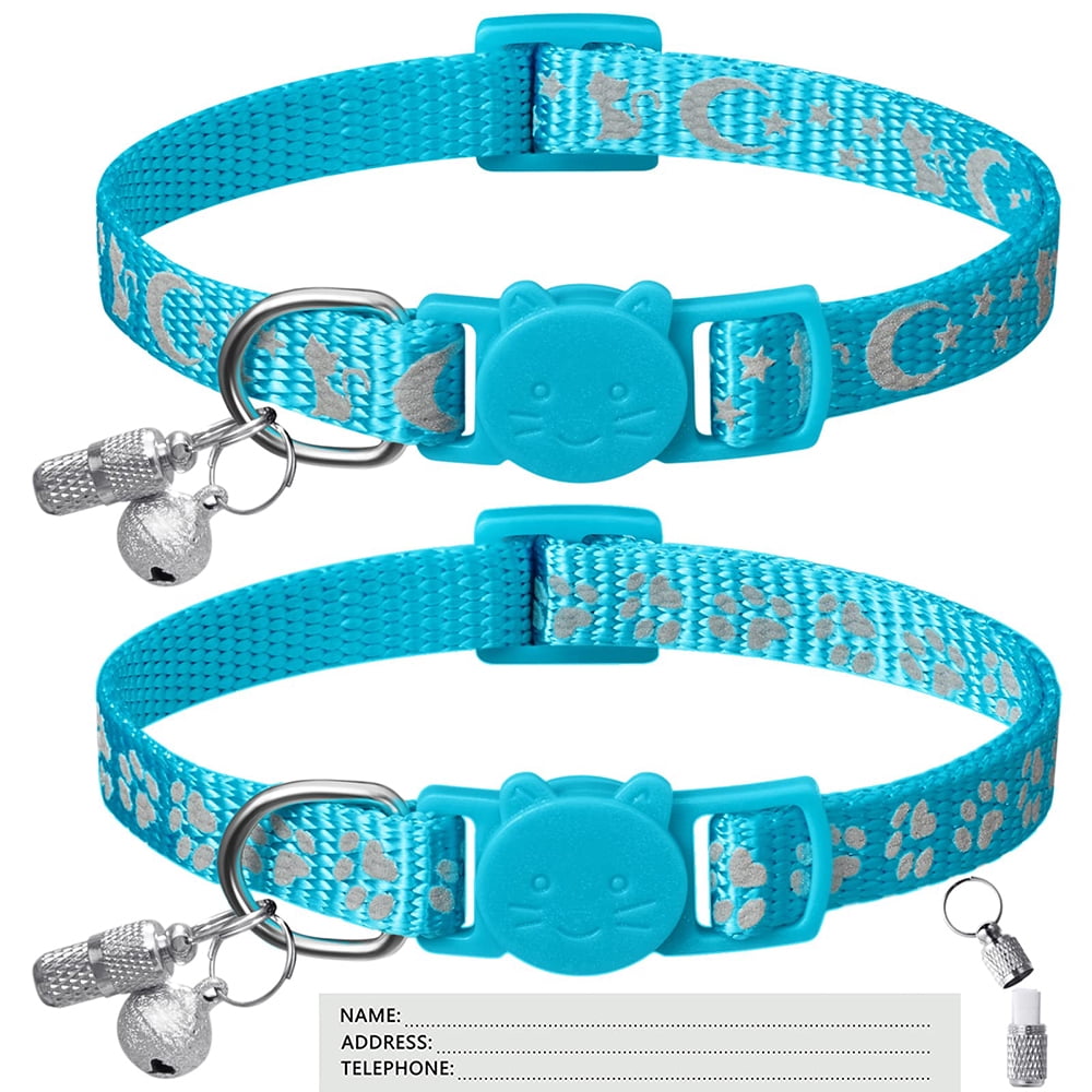 2 Pack Cat Collars, Reflective Safety Cat Collar with Bell and Name Tag