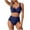 Navy, variant on Amzcrzy Women Swimsuits 2 Piece Bikini Set Solid Color Strap High Waisted Bathing Suit Deep V Neck Pleated Push Up Swim Suits with Briefs