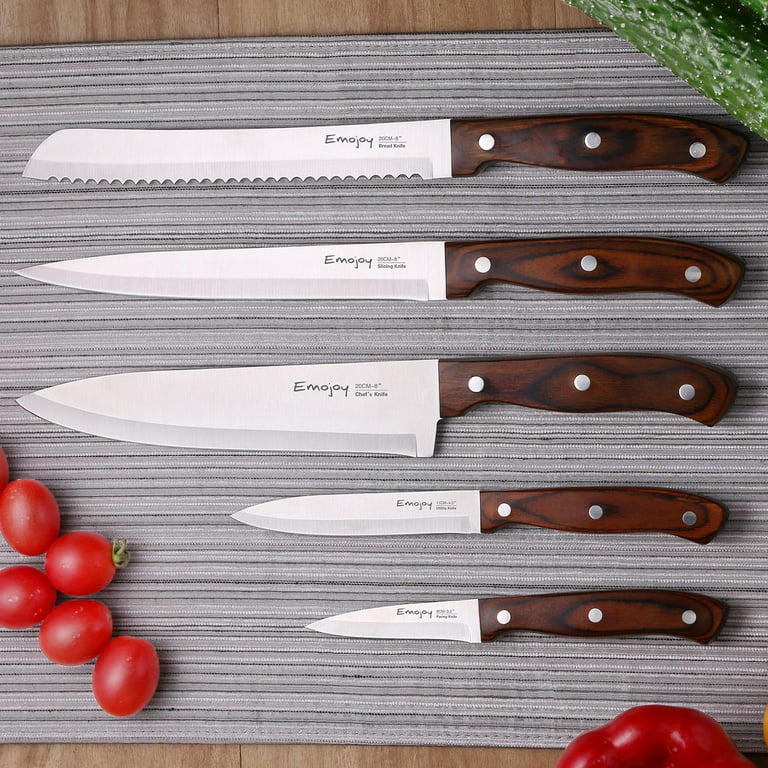 Emojoy 16 Pcs Knife Sets for Kitchen Home with Wooden Block and