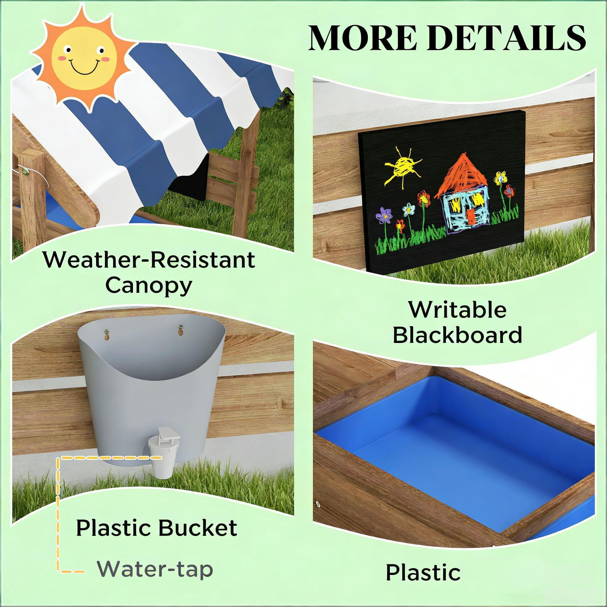 House Design Wooden Kids Sandbox with Weather-Resistant Canopy, Fir Wood Play Sandbox with Seats, Sink & Blackboard, Open Bottom Sand Pit for Backyard Outdoor Play, Ages 3-7