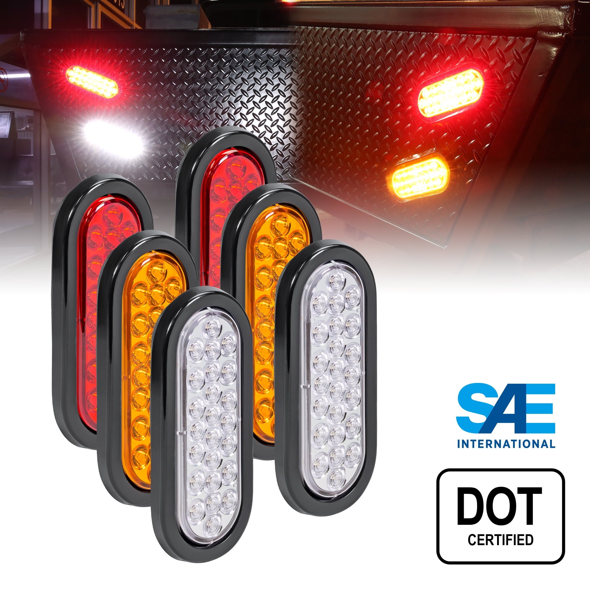 IP68 Waterproof ALL STAR TRUCK PARTS & White DOT Approved Stop Turn Tail Left and Right Side Lights Clear Lens Stud Mounted 15 LED Trailer Towing Light Set Red/Amber License Plate 