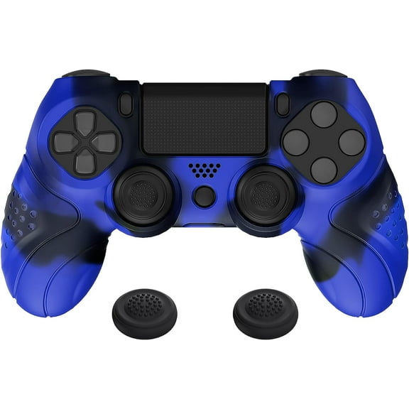 PlayVital Guardian Edition Blue & Black Ergonomic Soft Anti-Slip Controller Silicone Case Cover for ps4, Rubber Protector Skin with Joystick Caps for ps4 Slim/Pro Controller