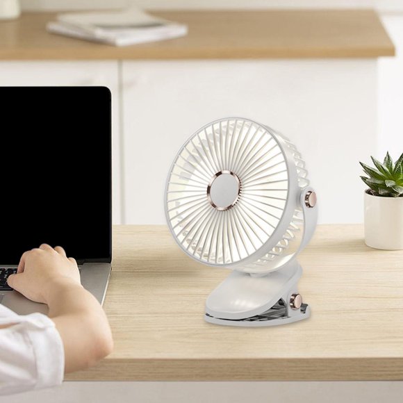 Mini ventilador con Clip para escritorio, dormitorio, USB, ventilador portátil de 5 velocidades, rotación 720, para viajes, interiores y exteriores, m blanco Macarena Clip en el ventilador