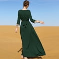 thumbnail image 2 of FYMNSI Womens Embroidery Lace Abaya Evening Dress Long Sleeve V-neck Eid Dress Moroccan Kaftan Muslim Maxi Dress M Dark Green, 2 of 6