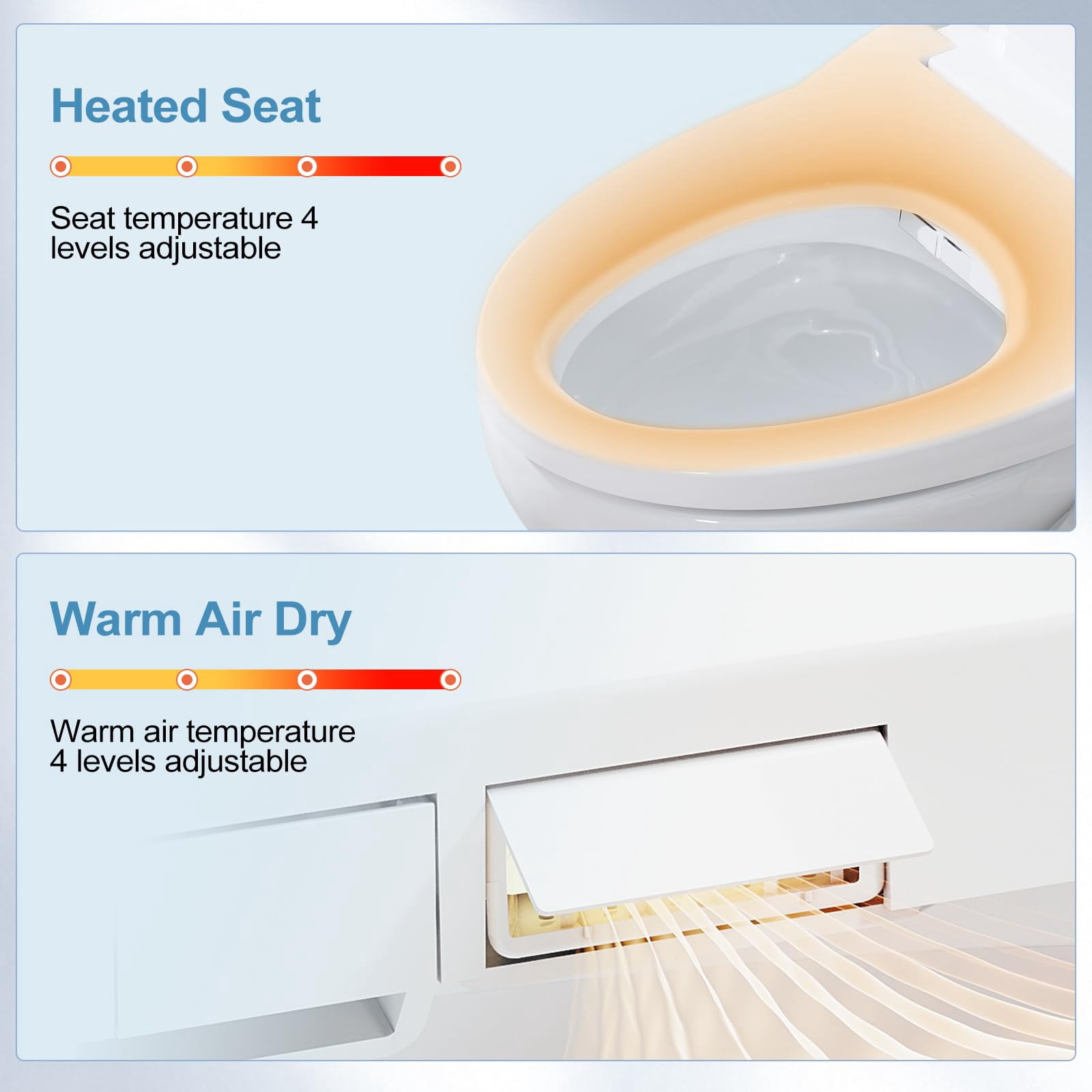 Electric Bidet Toilet Seat  Elongated Warm Water With Air Dryer Heated And Slow Close Lid Adjustable Temperature Front Rear Wash Led Nightlight Wireless Remote 102