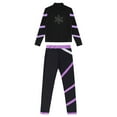 thumbnail image 6 of YONGHS Kids Girls Contrast Color Stripe Sportwear Long Sleeve Zipper Sweatshirt and Leggings Set Light Purple 16, 6 of 7