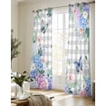 thumbnail image 5 of Watercolor Flowers Sheer Curtains 84 Inch Length 2 Panels Set for Living Room/Bedroom, Spring Butterflies Floral Gray Plaid Kitchen Curtains Grommet Semi-Sheer Curtains Window Treatments 42"x84"x2, 5 of 7
