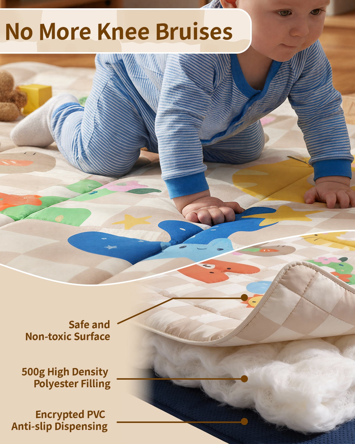 Tiny Marvels Baby Play Mat for Floor, Super Soft, Non-Slip, Fits 50x50 Playpen,Age_Group 0-5 Years (Sand Checks)