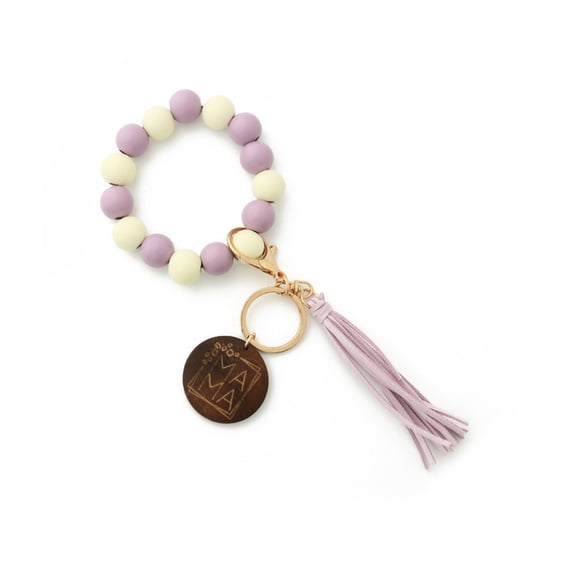FaLX Stylish Beaded Bracelet Keychain with Decorative Wood and Strong Lobster Clip - Ideal Gift Option