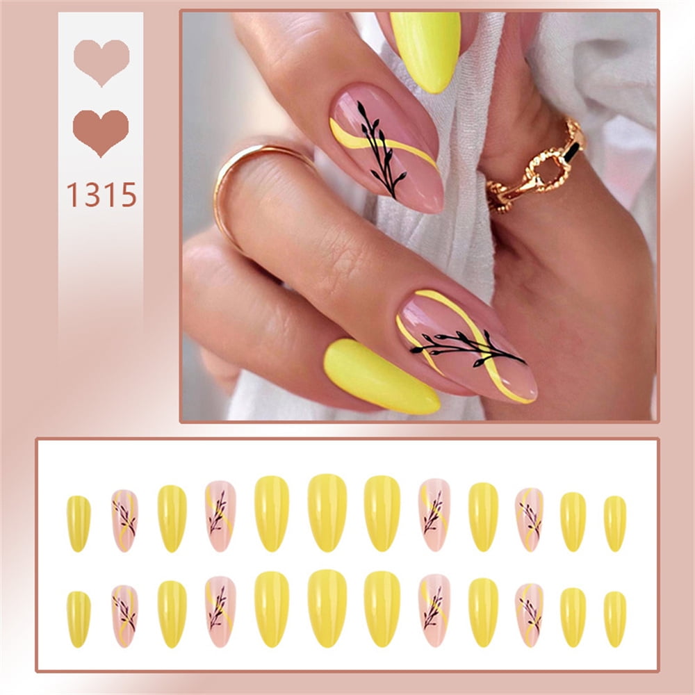 29 Summer Aesthetic Nails Designs 2021 : Yellow Swirl Aesthetic Nails