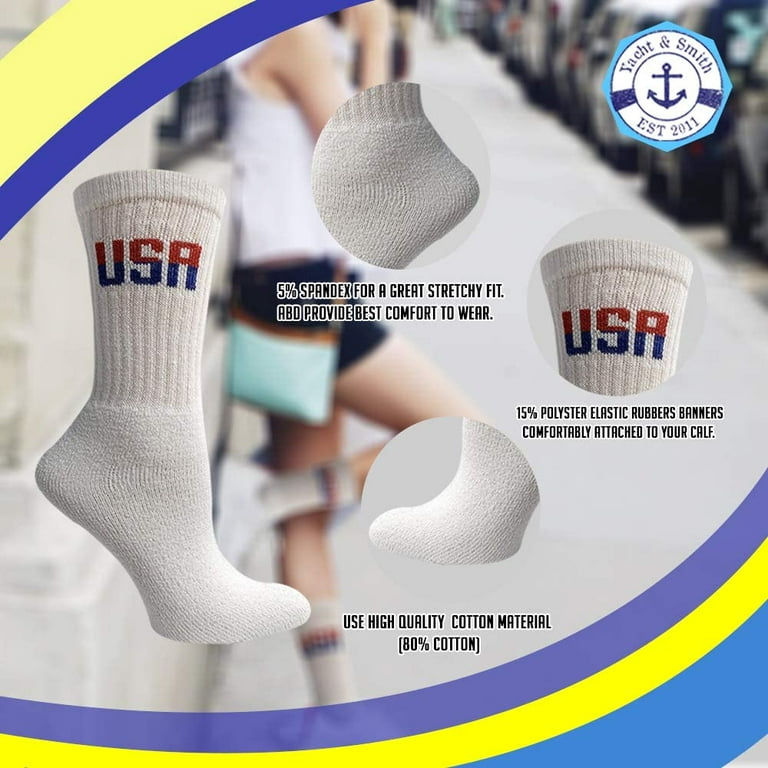 12 Pairs Mens Crew USA Socks Sports Athletic Cushioned Soccer 9-11 Cotton  Grey
