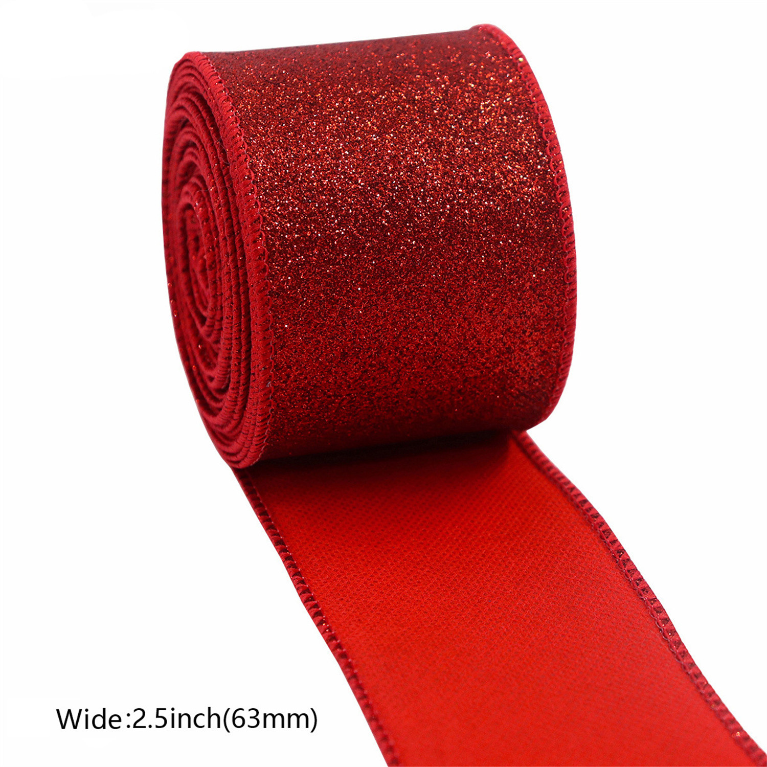 Red Glitter Wired Ribbon,Bexikou 2 Rolls Christmas Ribbon for Wreath, ChritmasTree Decoration, Gift Wrapping,Crafts, Wreaths, Bows, Garlands,2.55 Inch x 20 Yards