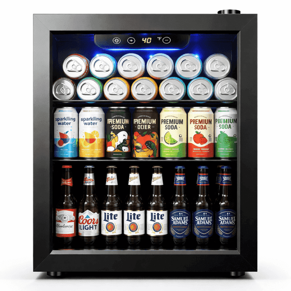 Simzlife 68 Can Beverage Refrigerator, 1.9 Cu.ft Beverage Cooler with Glass Door, Mini Fridge for Home/Office/Bar,Black