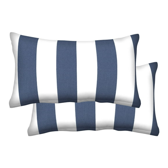 Honeycomb Outdoor Lumbar Toss Pillow Set 20"" W x 12"" L Cabana Stripe Blue & White Outdoor Pillows