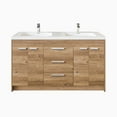 thumbnail image 2 of Eviva Lugano 60" Natural Oak Modern Double Sink Bathroom Vanity w/ White Integrated Top, 2 of 8
