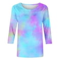 thumbnail image 4 of Besolor T-Shirts à Manches 3/4 pour Femmes Hauts Tendance à Col Rond Teinture sur Nœuds Blouse Décontractée Ample pour Sorties, 4 of 5