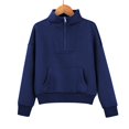 thumbnail image 6 of XIMIN Boys and Girls Preppy Sweatsuit Set, 2 Piece Outfit with Mock Neck Zip Up Top and Joggers, Fall Winter Athletic Wear (Navy, 9-10 Years), 6 of 8