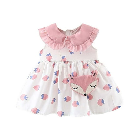 

Summer Clearance! EINCcm Girls Summer Dress Princess Dresses for Girls Summer Printed Vest Dress with Small Shoulder Bag for Toddler Baby Girls White 2-3 Years