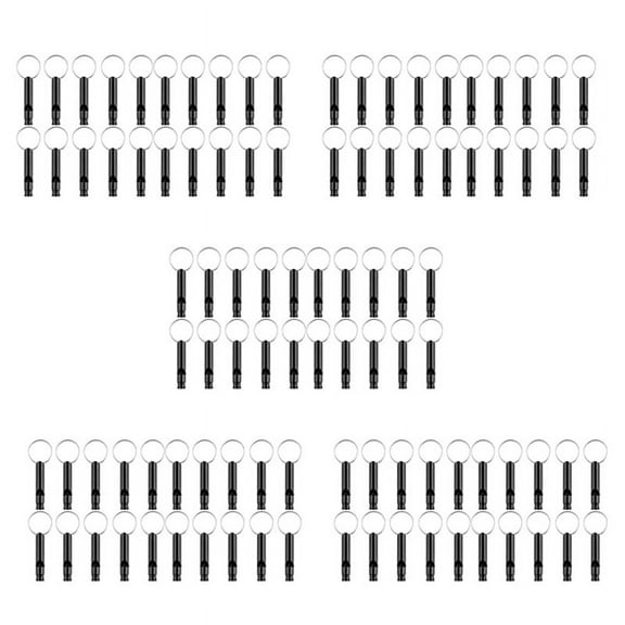 100 Pack Aluminum Whistle, Sports Whistle, Emergency Survival Whistles with Key Chain,Black