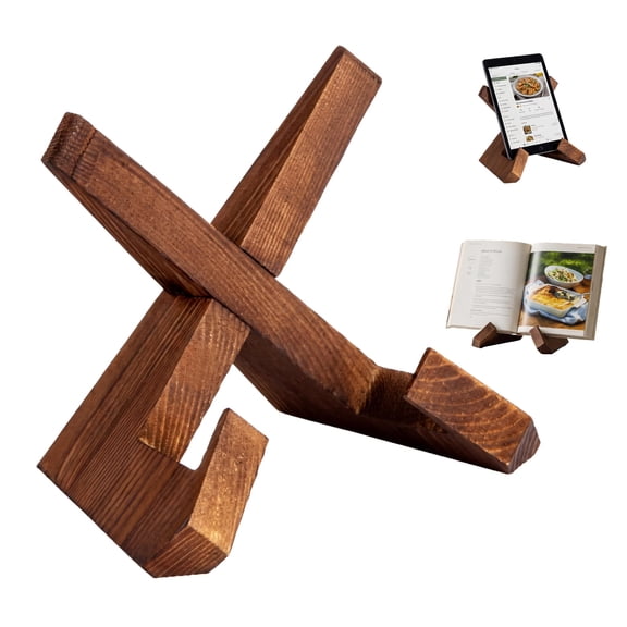 Cookbook Stand, Wooden Recipe Book Holder, Cook Book Stand for Kitchen Counter, Multifunctional Display, Kitchen Counter Decor - Brown