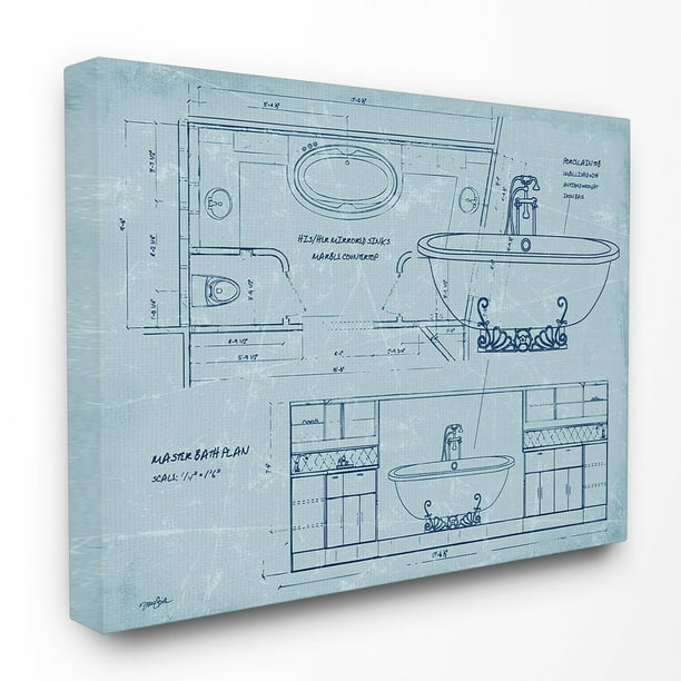 The Stupell Home Decor Collection Master Bath Plan Blueprint Canvas