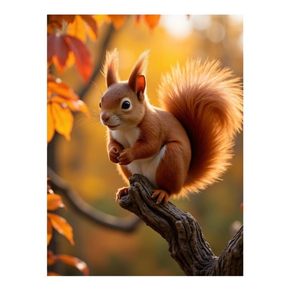 Diamond Art Kit for Adults, Autumn Squirrel On Branch Diamond Painting for Adults Beginners, DIY Diamond Art Painting Kits, 5D Diamond Painting Crafts for Home Decor 12x16 Frameless