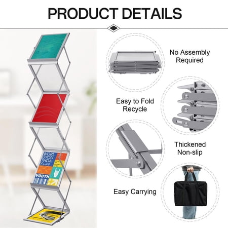 PWTOOL Brochure Display Stand Aluminum Literature Rack Pamphlet Holder 7 Tier Portable Literature Holder Catalog Rack with Carry Bag for Office Retail Store gorgeous